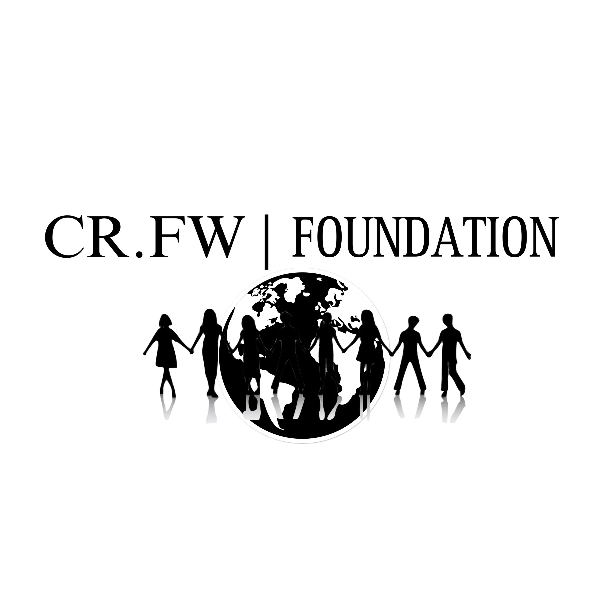 Logo of CR.FW Foundation with silhouettes of people holding hands around a globe.