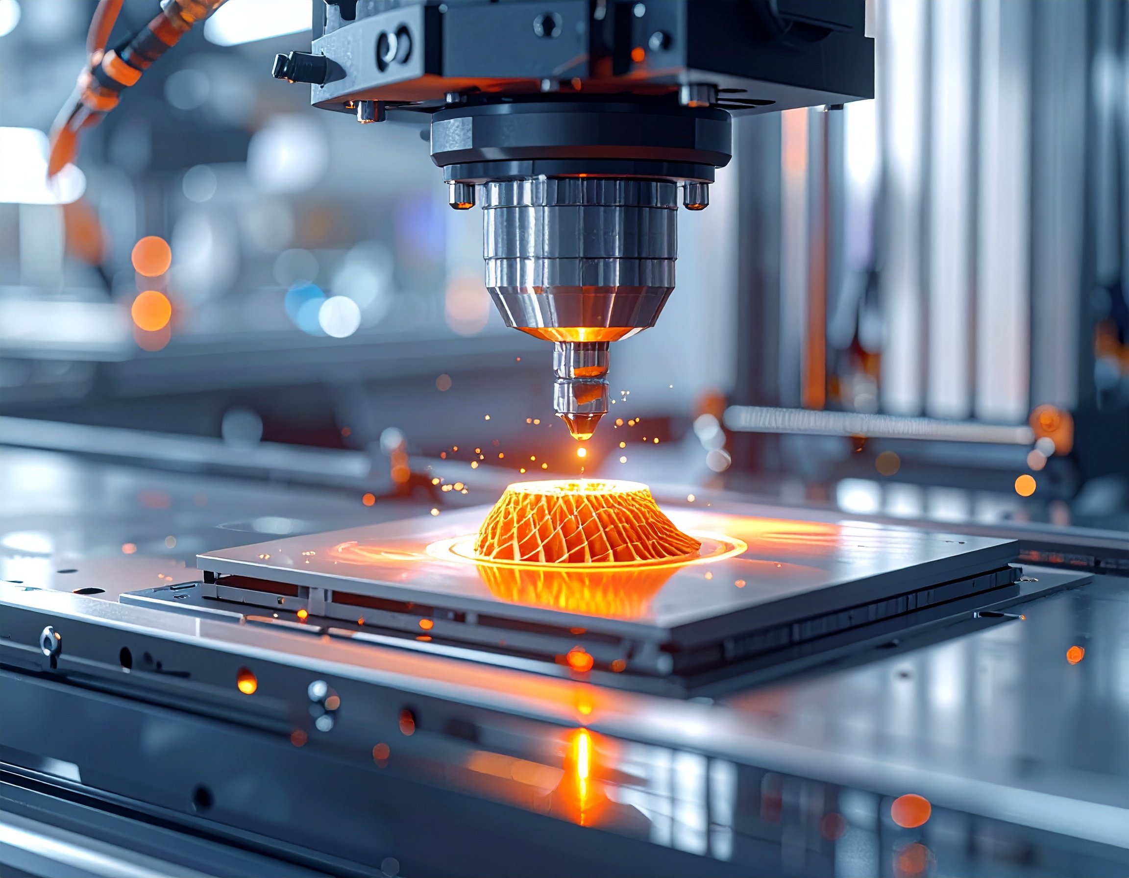 machine laser with glowing orange product under it