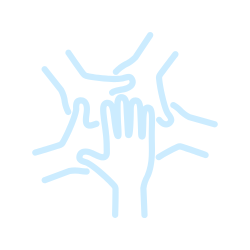 Outline of five hands interconnected, forming a circle.