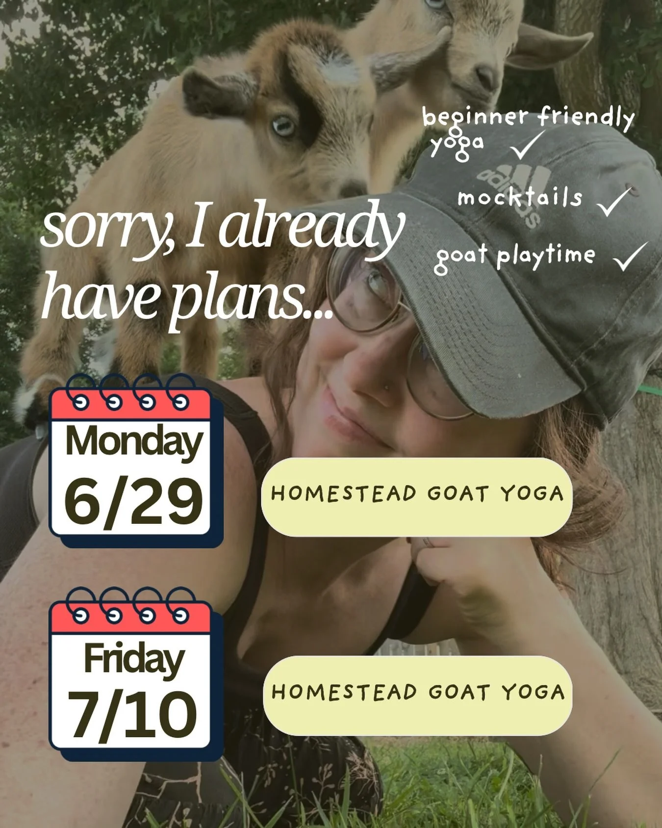 TOMORROW several spots still open! Come chill with some goats (with a side of yoga) including our babies born June 1st!
BasilBlossomCo.com