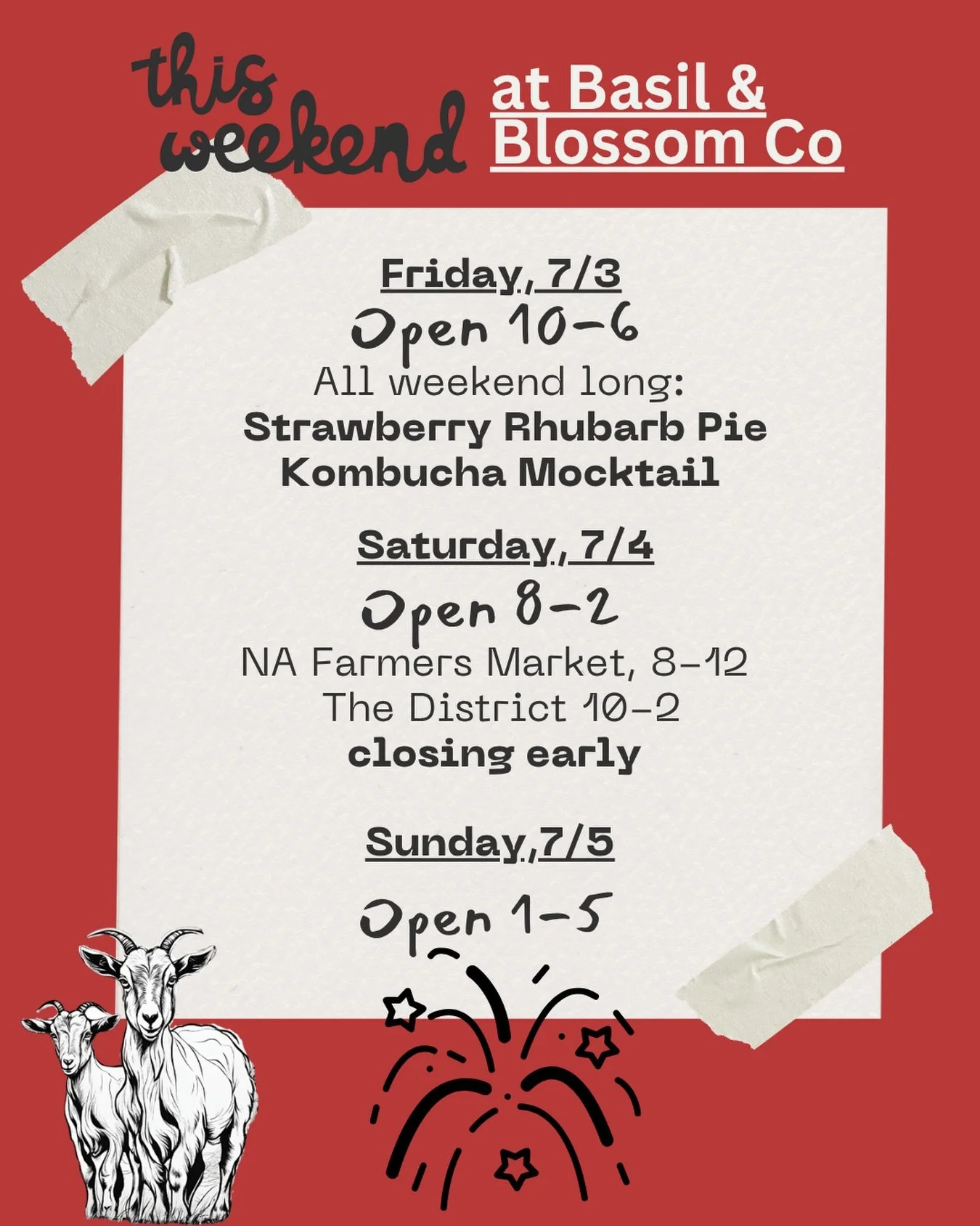 Strawberry rhubarb pie by the glass is back for this weekend! 
We will be closing early on Saturday to spend some much-needed time off for the holiday! 
Happy 4th!