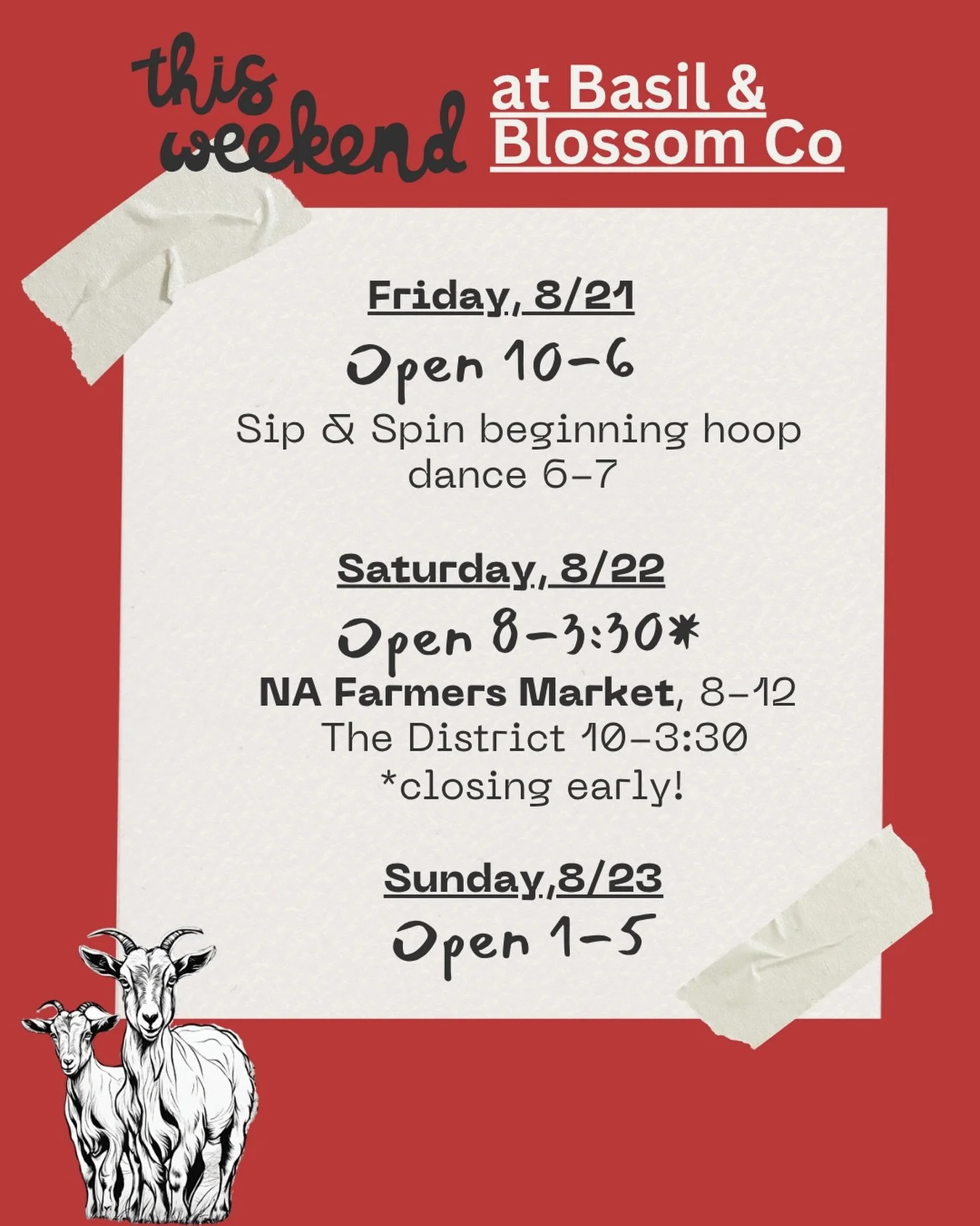 Hours and happenings this weekend! Try a beginner hula dancing class and sip on mocktails this Friday with @jubileeofwellness at @thedistrictartisanmarket then catch us at the @newalbanyfarmersmarket on Saturday till 12. Please note we will close ear