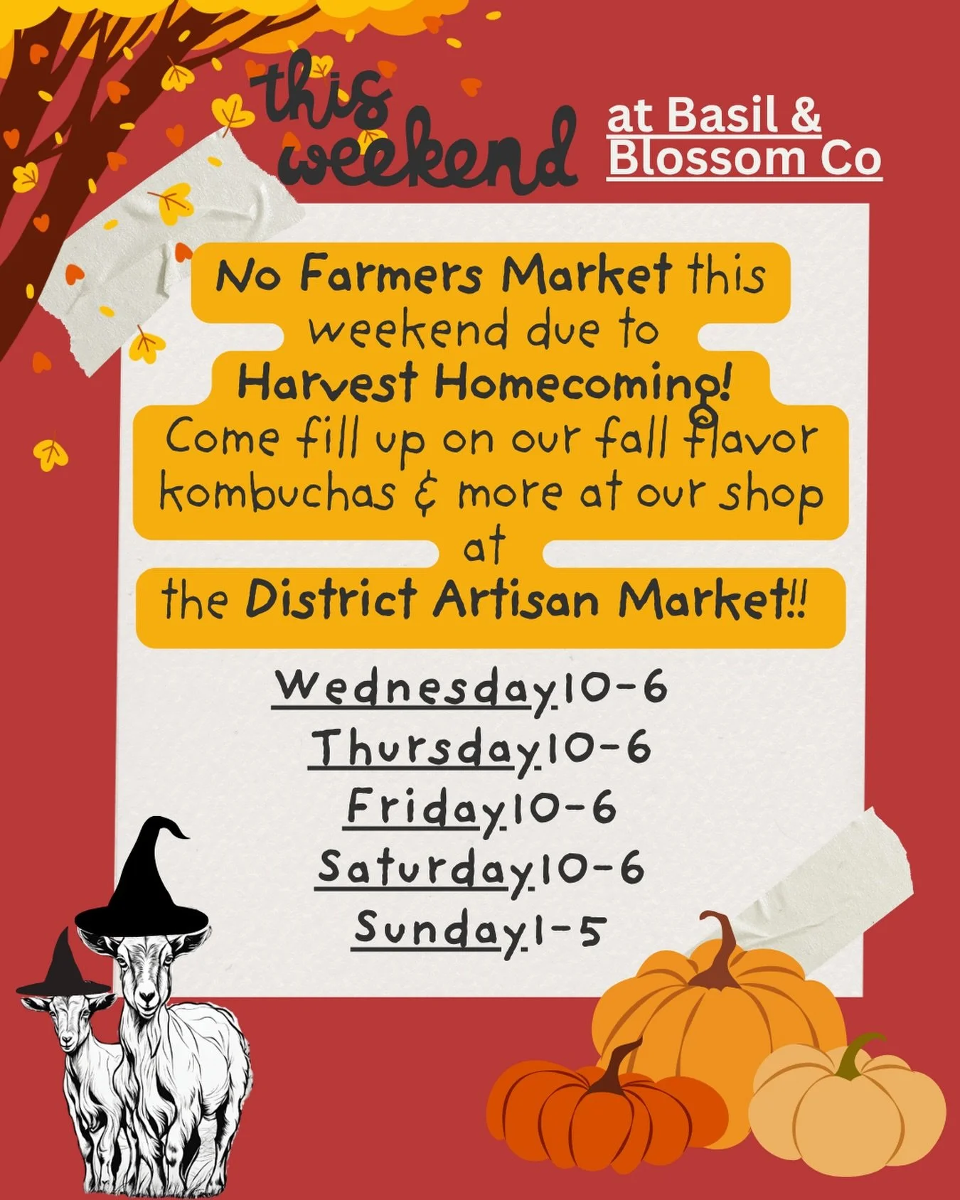 We&rsquo;re less than 5 minutes from the Harvest Homecoming festivities with no-stress parking so be sure to make @thedistrictartisanmarket part of your weekend plans! 🎃