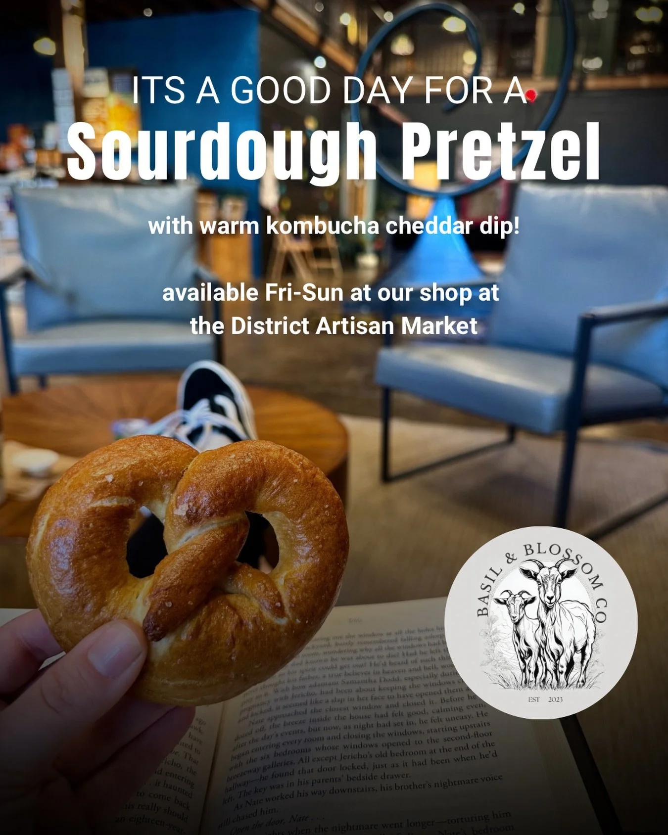 These sourdough  pretzels with kombucha cheddar dip are gaining a cult following! 😮
Made in super small batches, made fresh at our kombucha kitchen Friday-Sunday. 🥨 🧀 
Come grab one and do a little shopping at @thedistrictartisanmarket