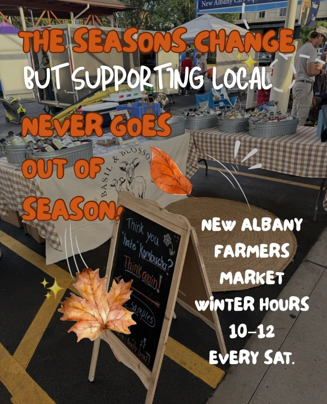 Did you know the @newalbanyfarmersmarket operates year round?! Come see us this and every Saturday under the pavilion from 10-12! Get stocked up on your kombucha just in time for cold &amp; flu season!
