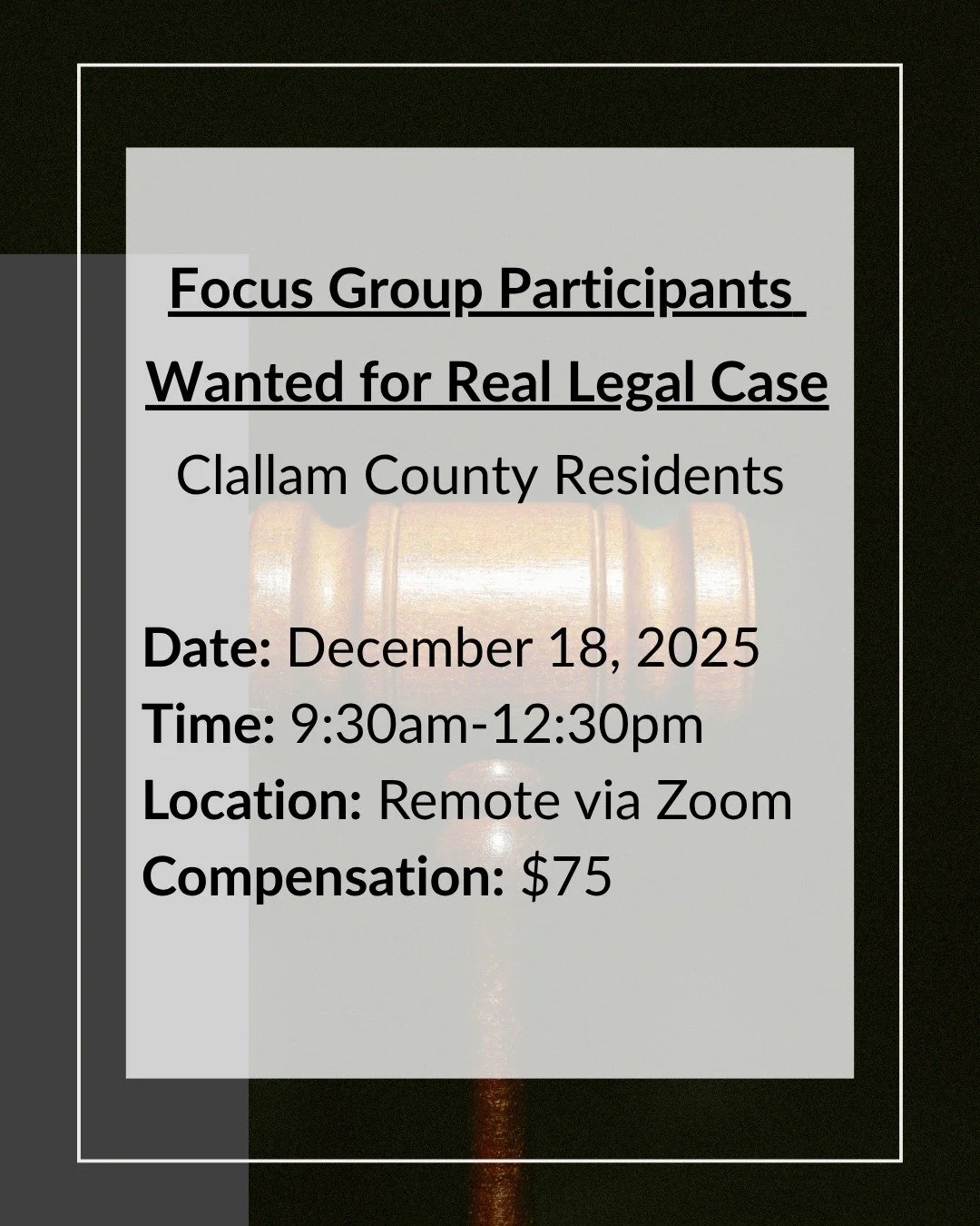 PAID FOCUS GROUP - We are inviting adults who reside in Western Washington to participate in upcoming legal focus groups. Participants will receive compensation for their time. Details can be found on our website [LINK IN BIO] #lawfirmlegalresearch #
