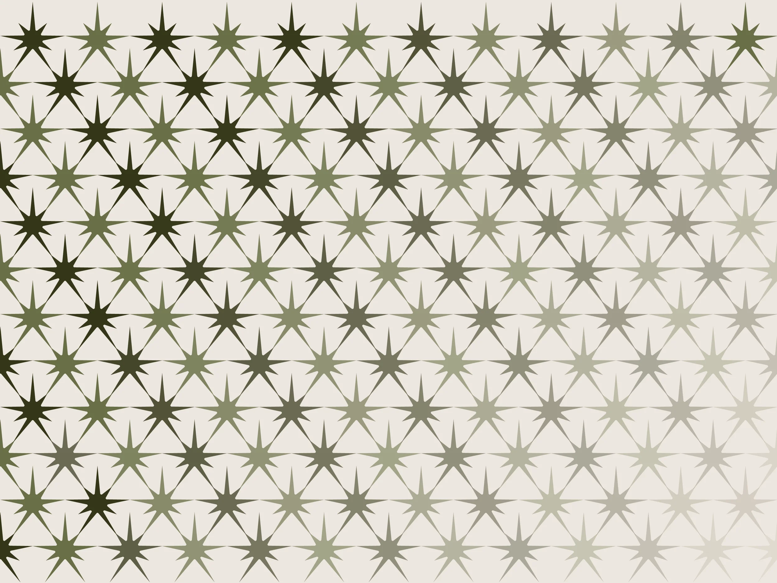 A repeating pattern of green and black star shapes on a white background.