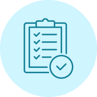 Icon of a clipboard with a checklist and a checkmark overlay