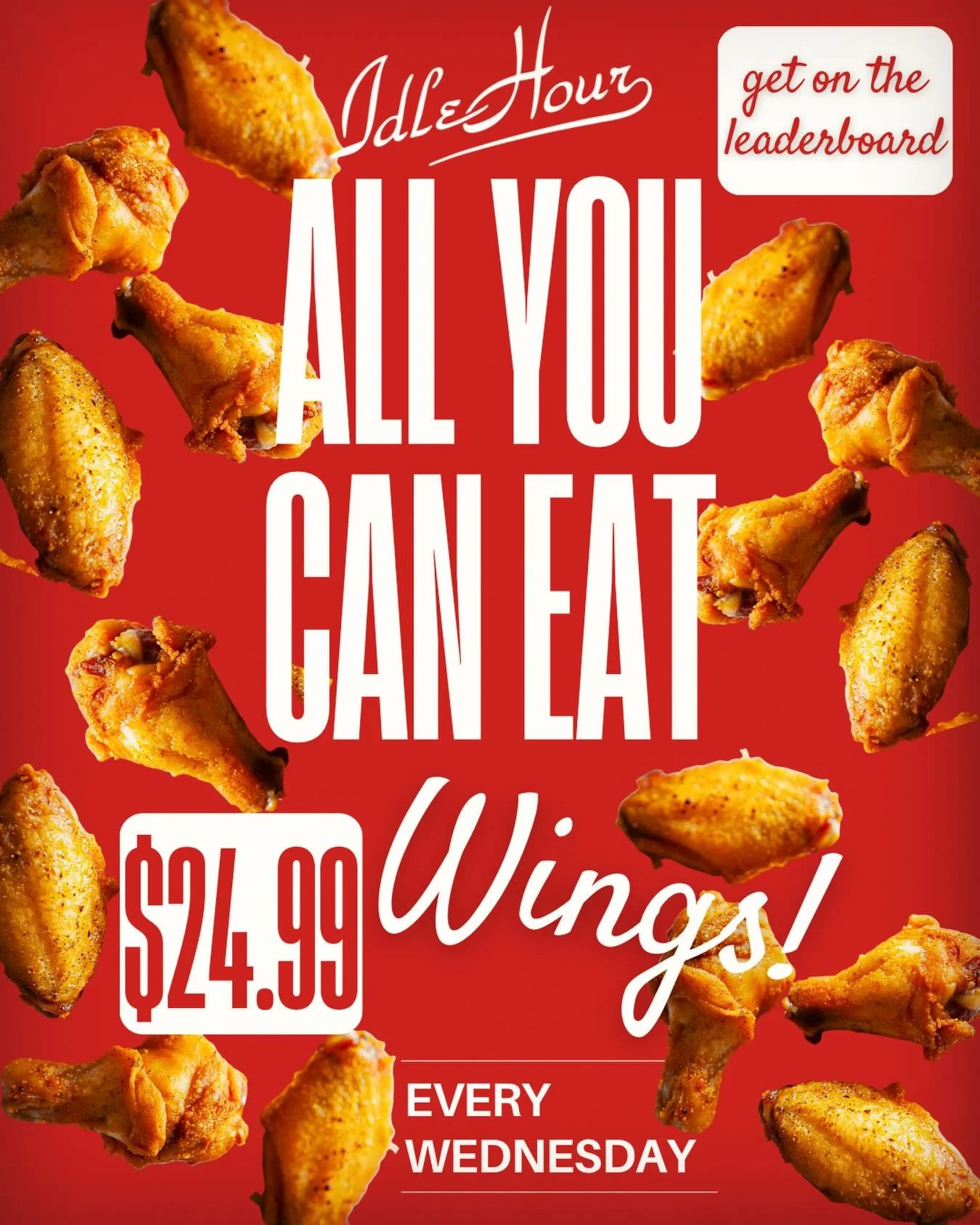 🍗 WEDNESDAYS 🍗 

All You Can Eat Wings at IH.

Here&rsquo;s how it works (read carefully, future champion):

🔥 First round = 10 wings
🔥 Must finish your plate before reordering
🔥 After that, order in increments 
🚫 No sharing
🚫 No take home
👀 