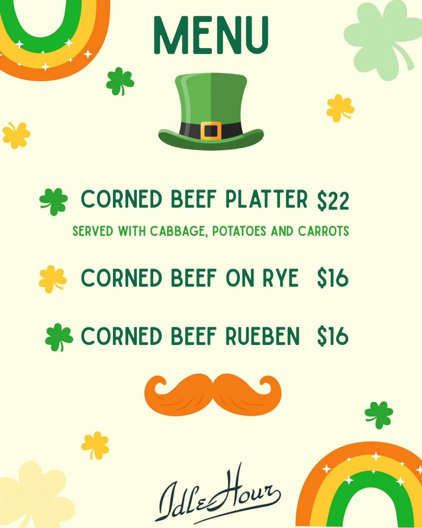 Saint Patrick&rsquo;s Day Specials! ☘️ 

We regret to inform you that Kids Night will not be happening tonight.

We&rsquo;ve received reports that leprechauns may try to dress up like children to steal the chicken tenders. 

We simply cannot take tha