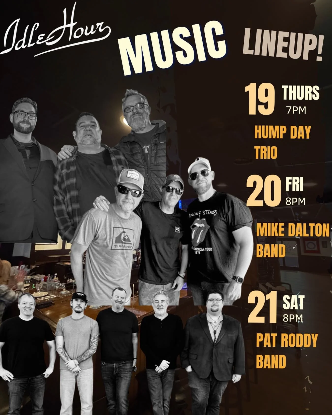 If you&rsquo;re not at IH this weekend&hellip; wyd? 👀

🎶 Humpday Trio &mdash; Tonight @ 7
🎶 Mike Dalton Band &mdash; Friday @ 8
🎶 Pat Roddy Band &mdash; Saturday @ 8 

#jerseyshoremusic #livemusicnj #pointpleasant #pointpleasantboro