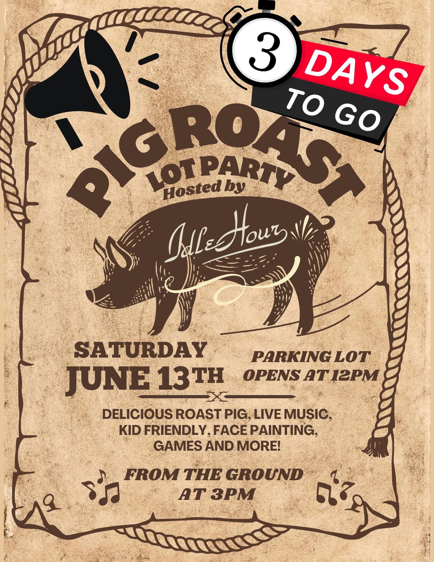 🐷🔥 The countdown is on&hellip; just 3 days until our Pig Roast Parking Lot Party!

Join us this Saturday starting at 12PM for a whole roasted pig and all the fixin&rsquo;s, cold drinks from the bar trailer, kid-friendly games and activities, and li