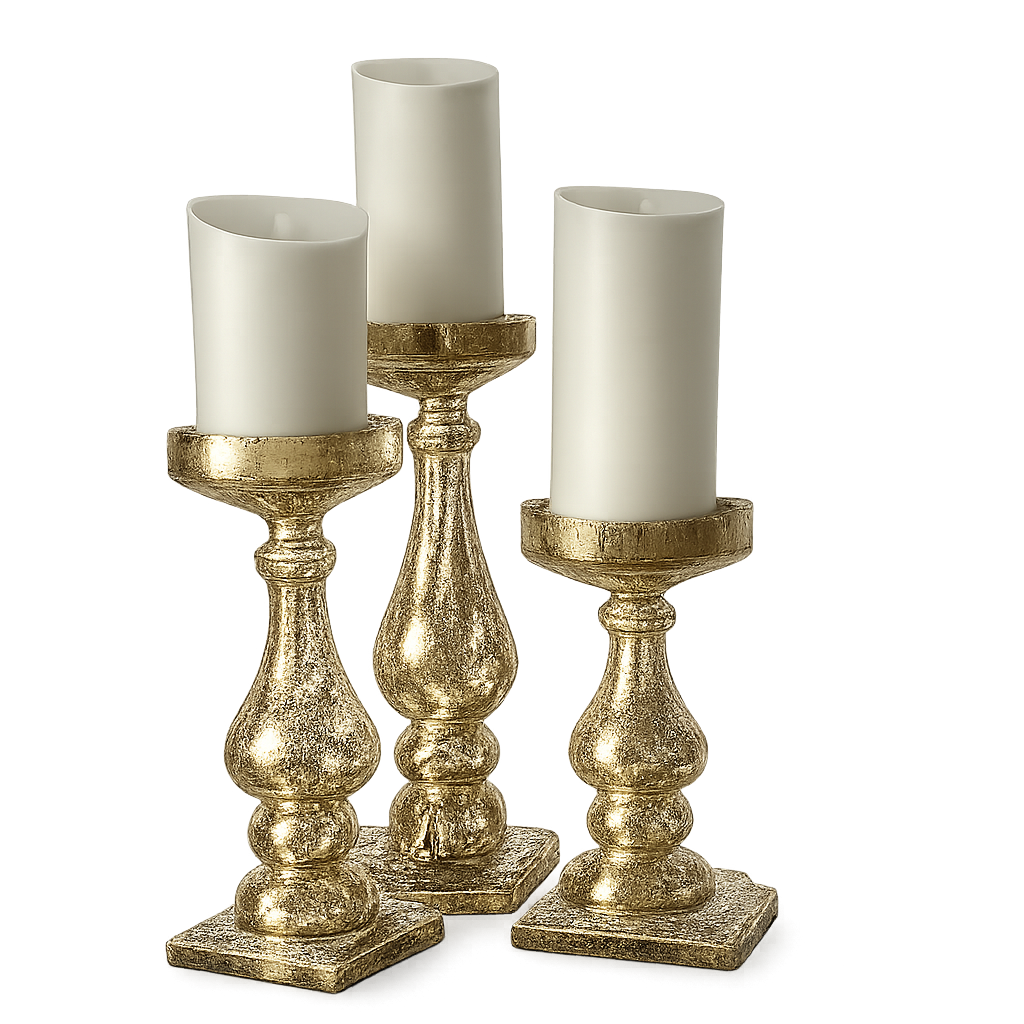 Mercury Glass Pillar Candle Holders – Set of 3