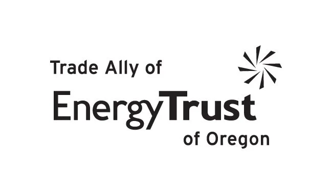 Trade Ally of Energy Trust of Oregon logo with black text and a black and white star-like symbol.