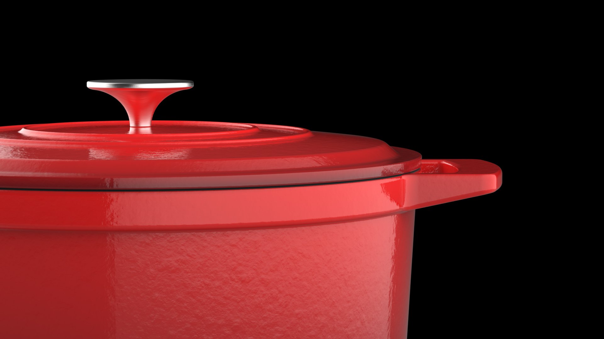 Close-up of a red cooking pot with a glass lid against a black background.