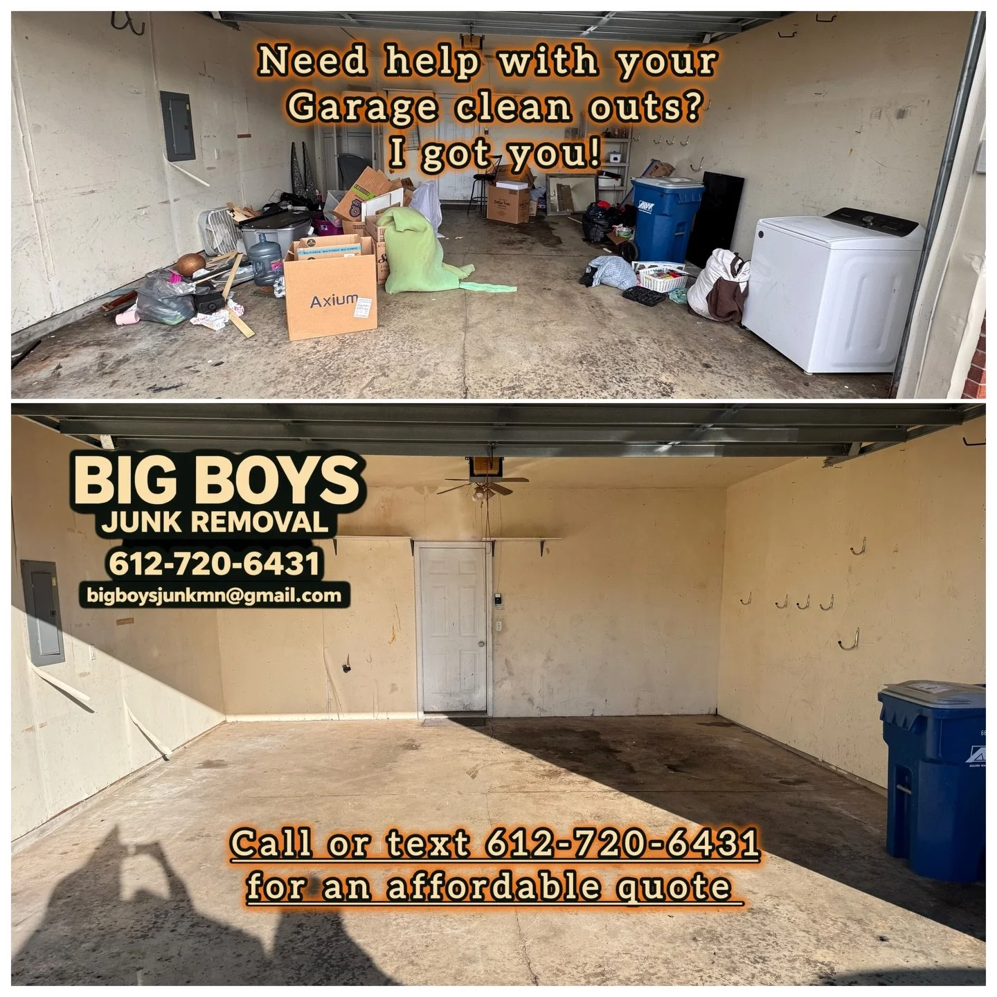 Declutter your garage with ease. Call today for an affordable estimate @ 612-720-6431! Same day service available in most cases. 
#bigboysjunkmn #twincities #minneapolis #twincitiesjunk
