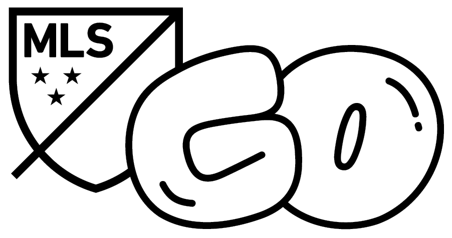 A black and white graphic of the MLS Go