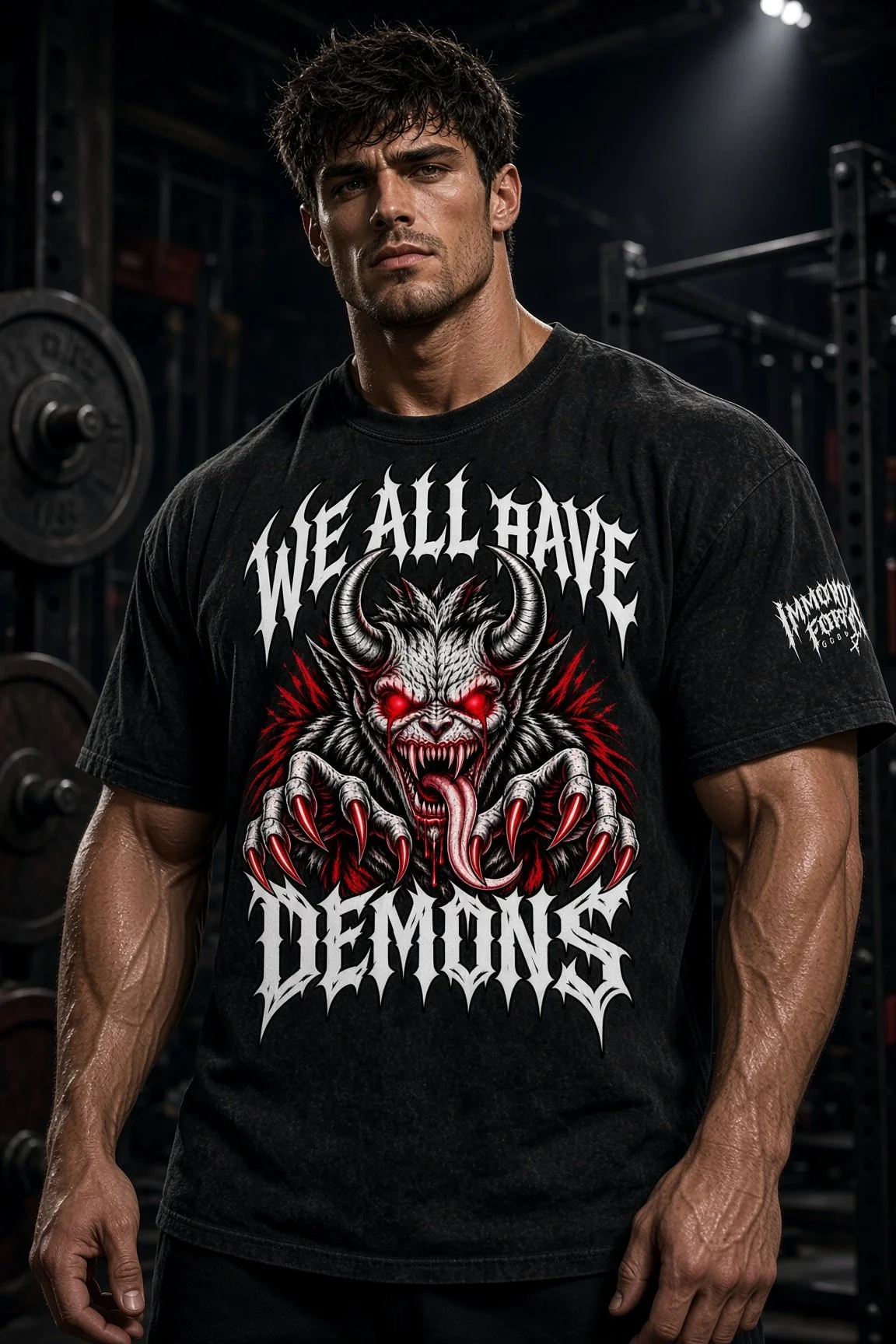 Snow Washed Oversized Cotton T-Shirt (WE ALL HAVE DEMONS)