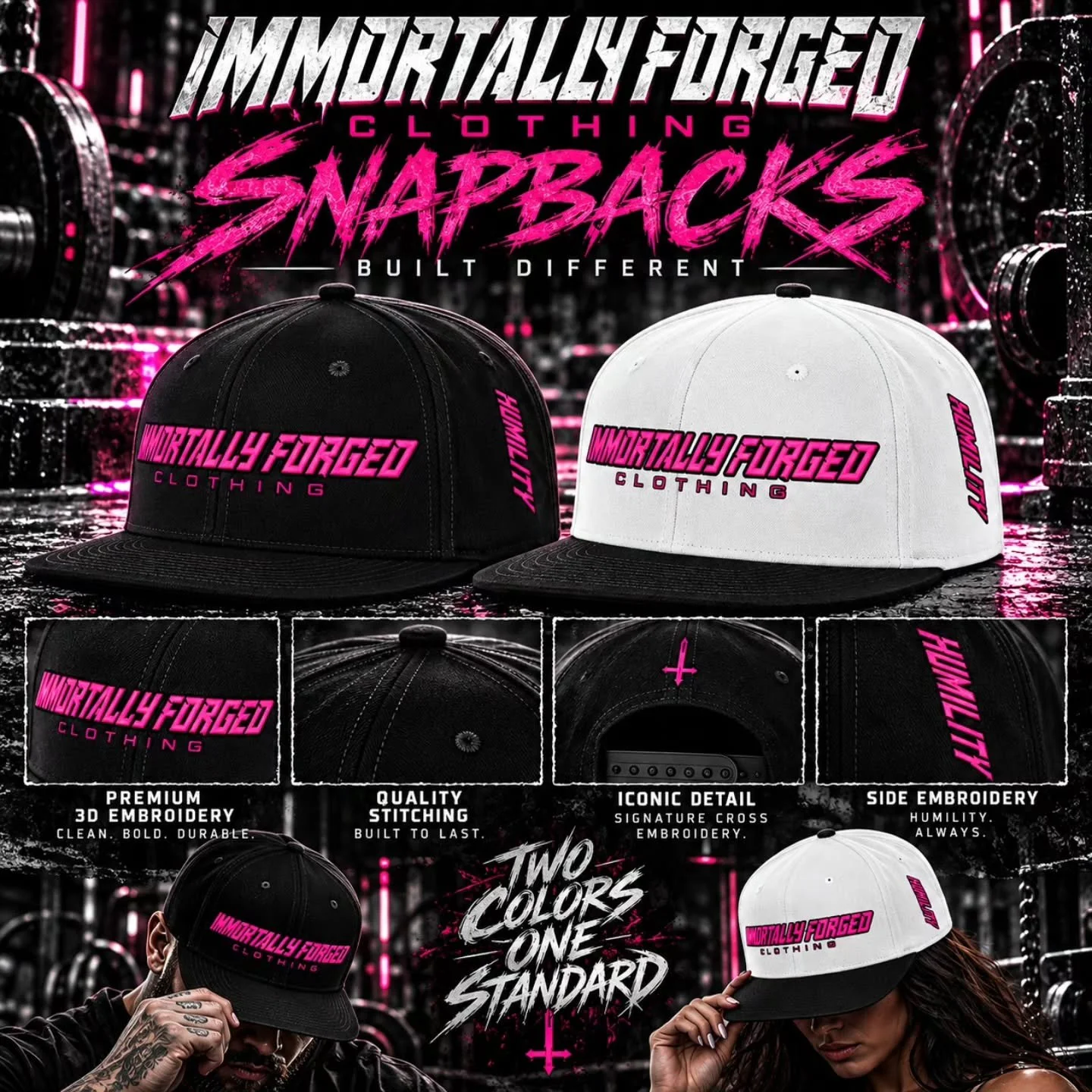 🔥 FORGED IN THE DETAILS. BUILT TO STAND APART.

Introducing the IMMORTALLY FORGED CLOTHING Snapbacks.

⚔️ Bold embroidered branding
⚔️ Detailed panel and brim stitching
⚔️ Signature upside-down cross
⚔️ HUMILITY side detailing
⚔️ Adjustable snapback