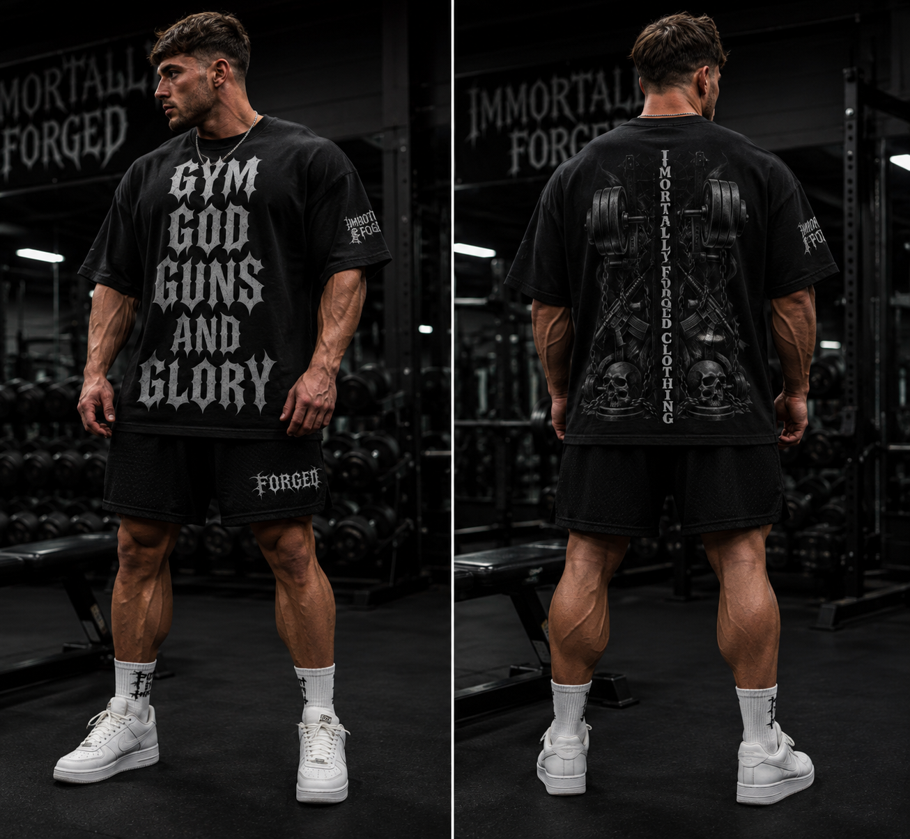 Snow Washed Oversized Cotton T-Shirt (GYM GOD GUNS GLORY)