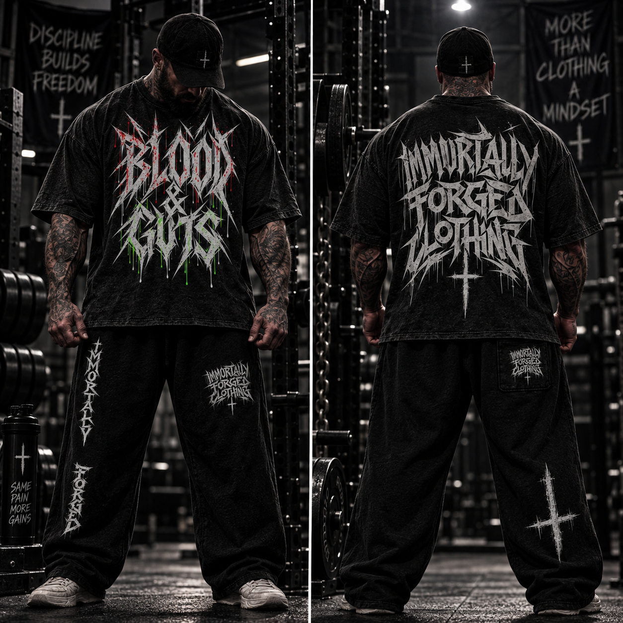 Snow Washed Oversized Cotton T-Shirt (BLOOD & GUTS)