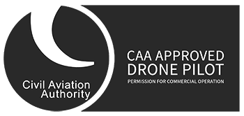 Logo of Civil Aviation Authority with text 'CAA Approved Drone Pilot' and 'Permission for Commercial Operation'