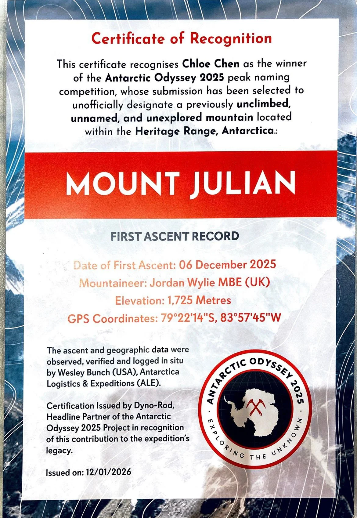 Mount Julian: From Cadet Training Grounds to the Antarctic Map