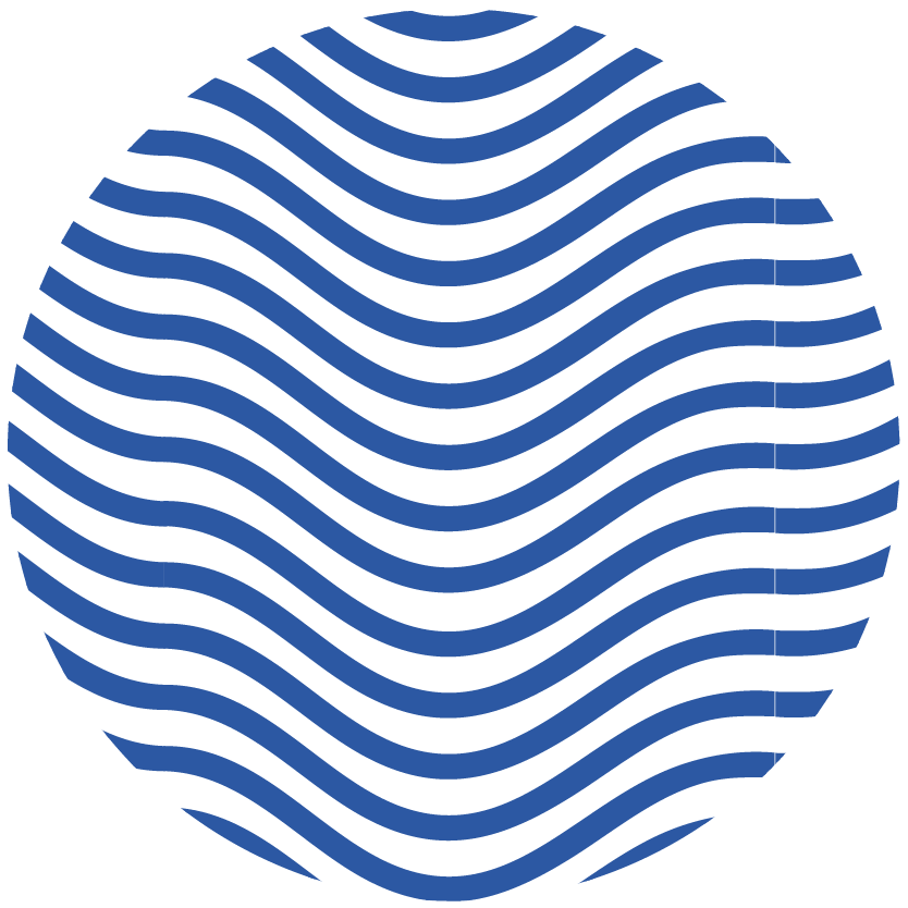 A spherical shape with wavy blue lines on a black background, creating an optical illusion of a three-dimensional sphere.