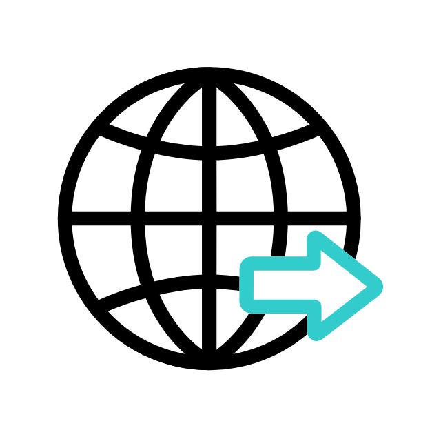 Global network icon with an arrow pointing to the right.