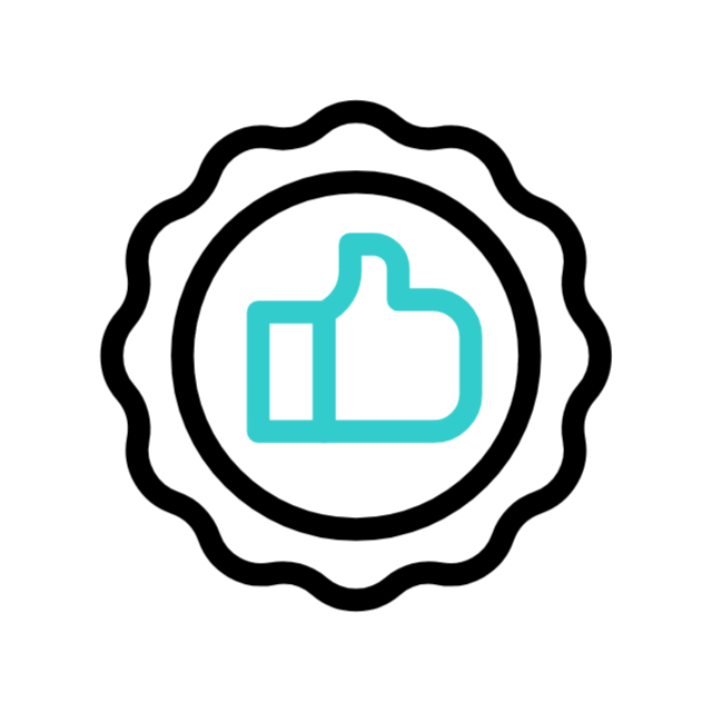 thumbs-up icon inside a decorative badge