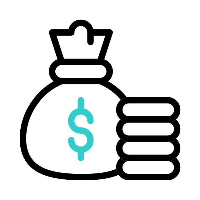 Icon of a money bag with a dollar sign and a stack of coins beside it.