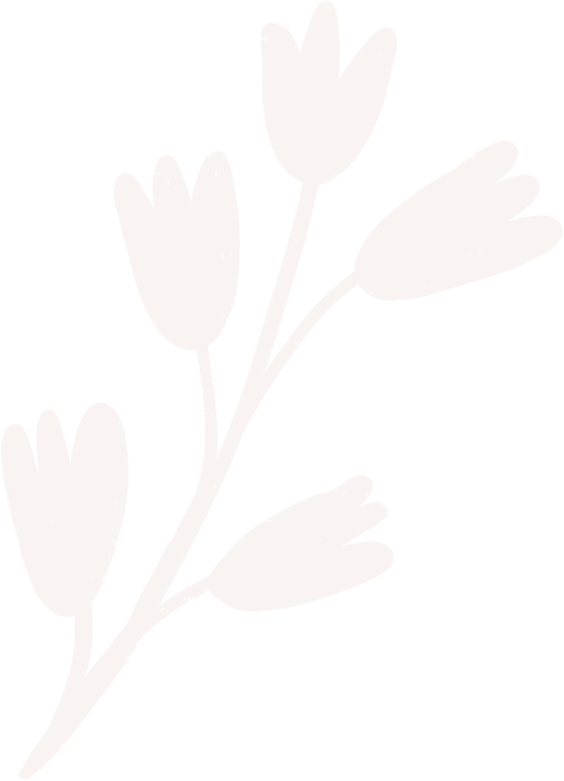 White silhouette of a flower branch with multiple petals on a black background.