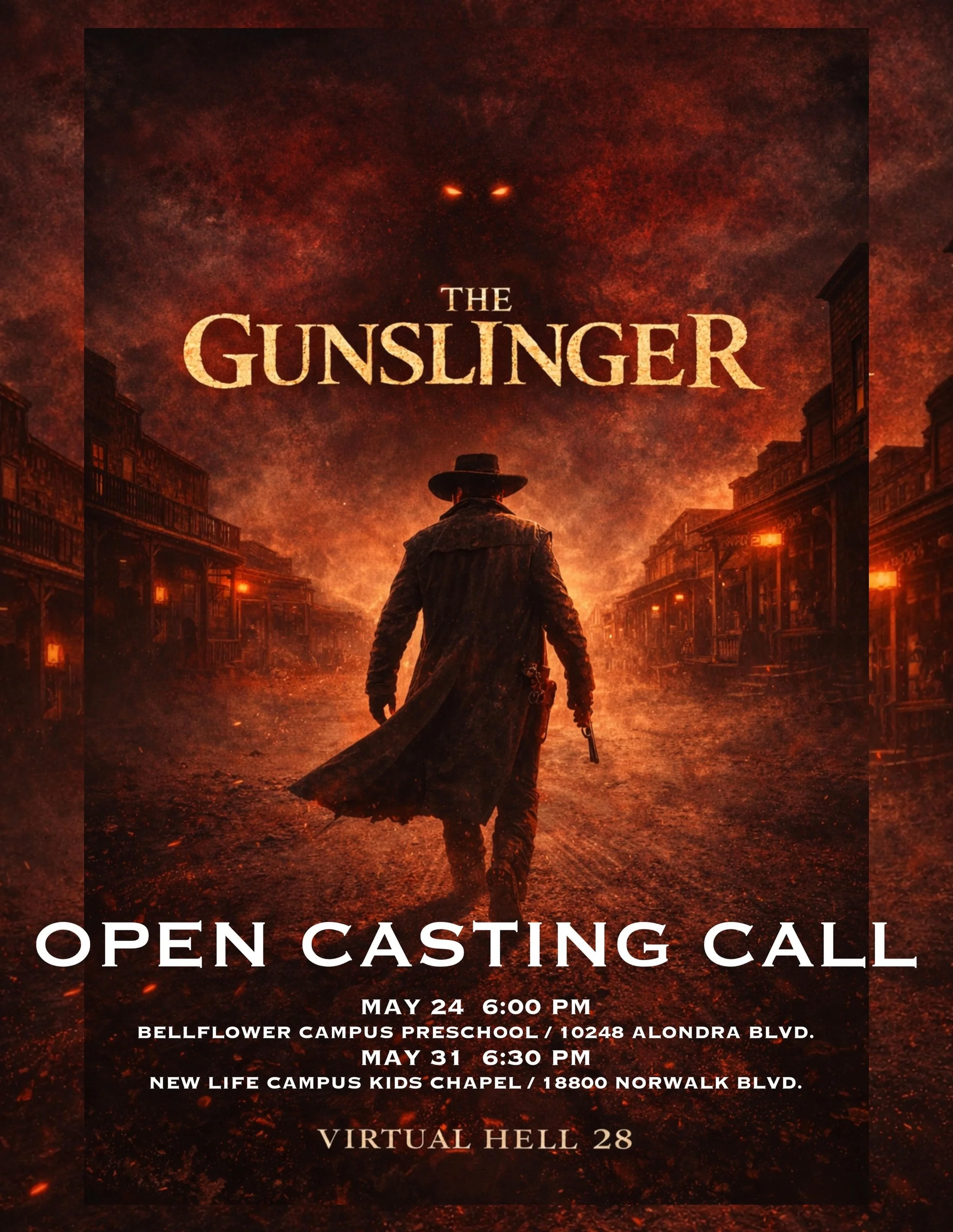 Virtual Hell 28 &ldquo;Gunslinger&rdquo; is coming to IPC this year! We will be hosting open auditions, with the 1st casting call taking place on May 24th @  6 PM inside of the preschool located at the Bellflower campus (10248 Alondra Blvd).

The 2nd