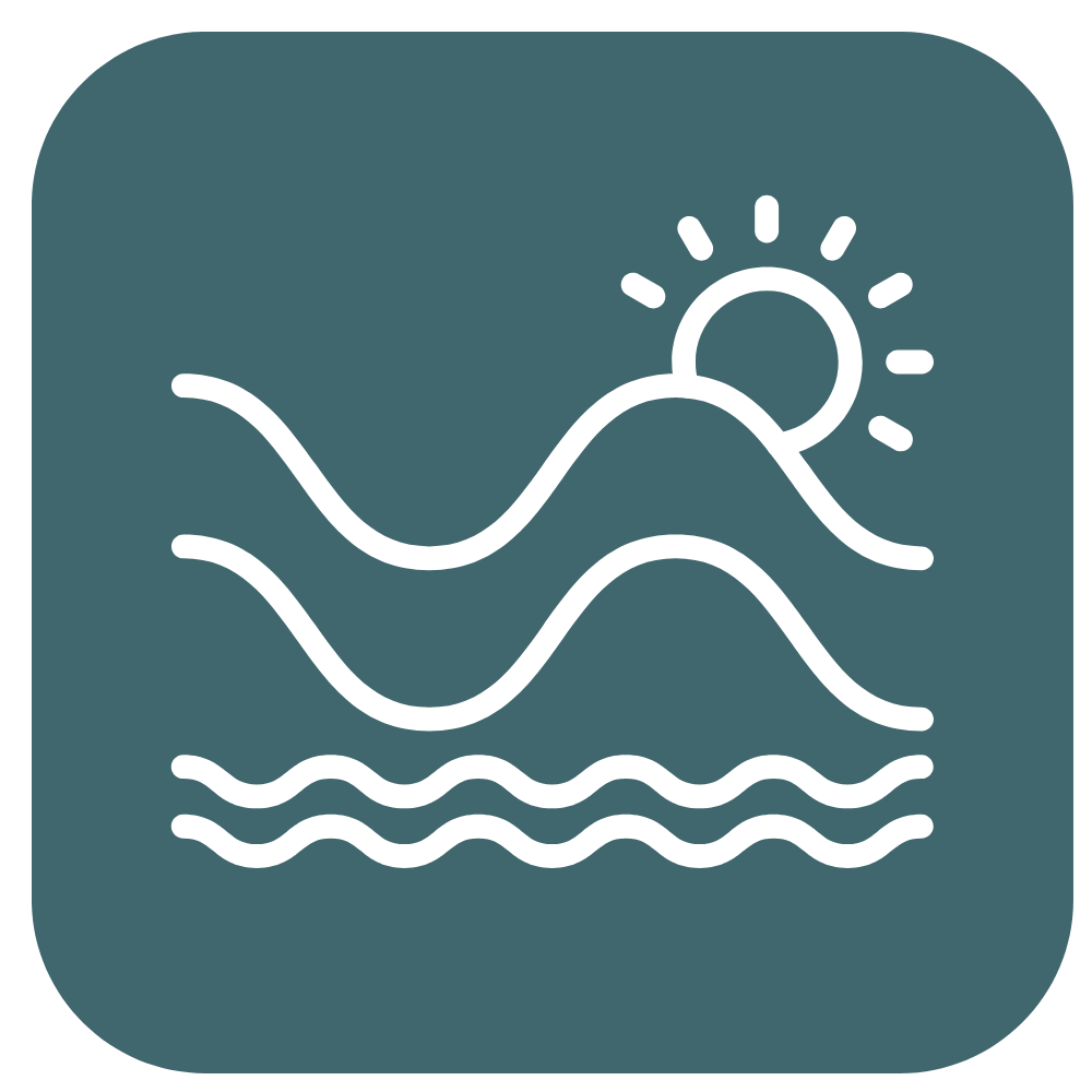 Icon representing mountains, water, and the sun.