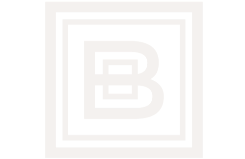 A logo with a letter B inside a square, outlined in black and white.