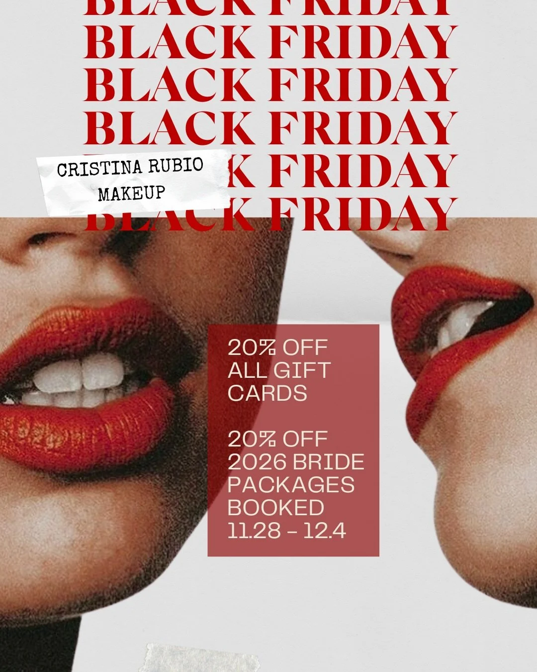 I&rsquo;ve never done a sale like this before 🚨🚨

📍20% off bride services for new 2026 bookings. Must be booked 11.28-12.4 

📍20% off gift cards. no code needed. must be used on studio services only. 

COMMENT &ldquo;BLACK FRIDAY&rdquo; And I&rsq