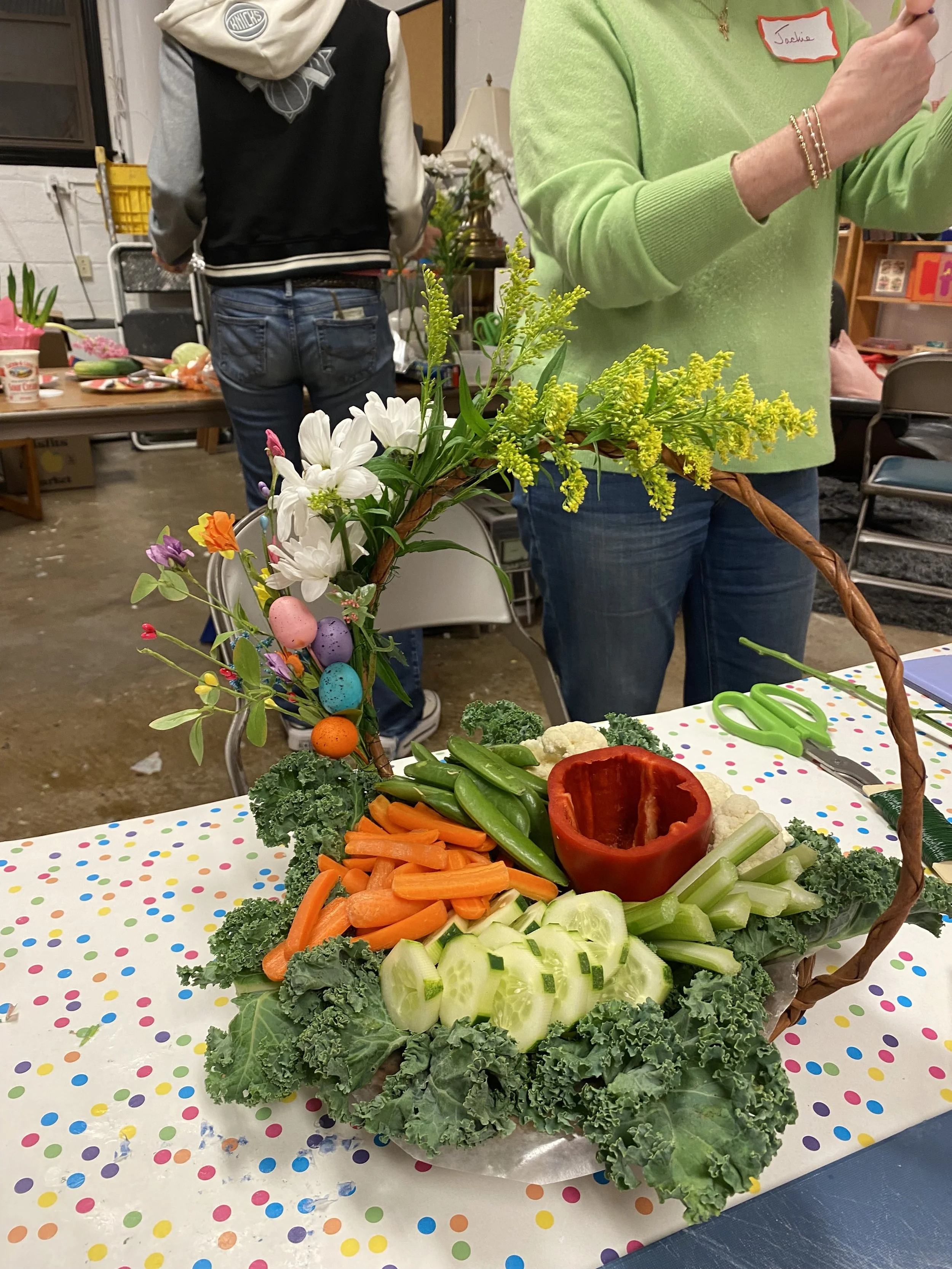 Veggie  charcuterie basket ready for celebration!