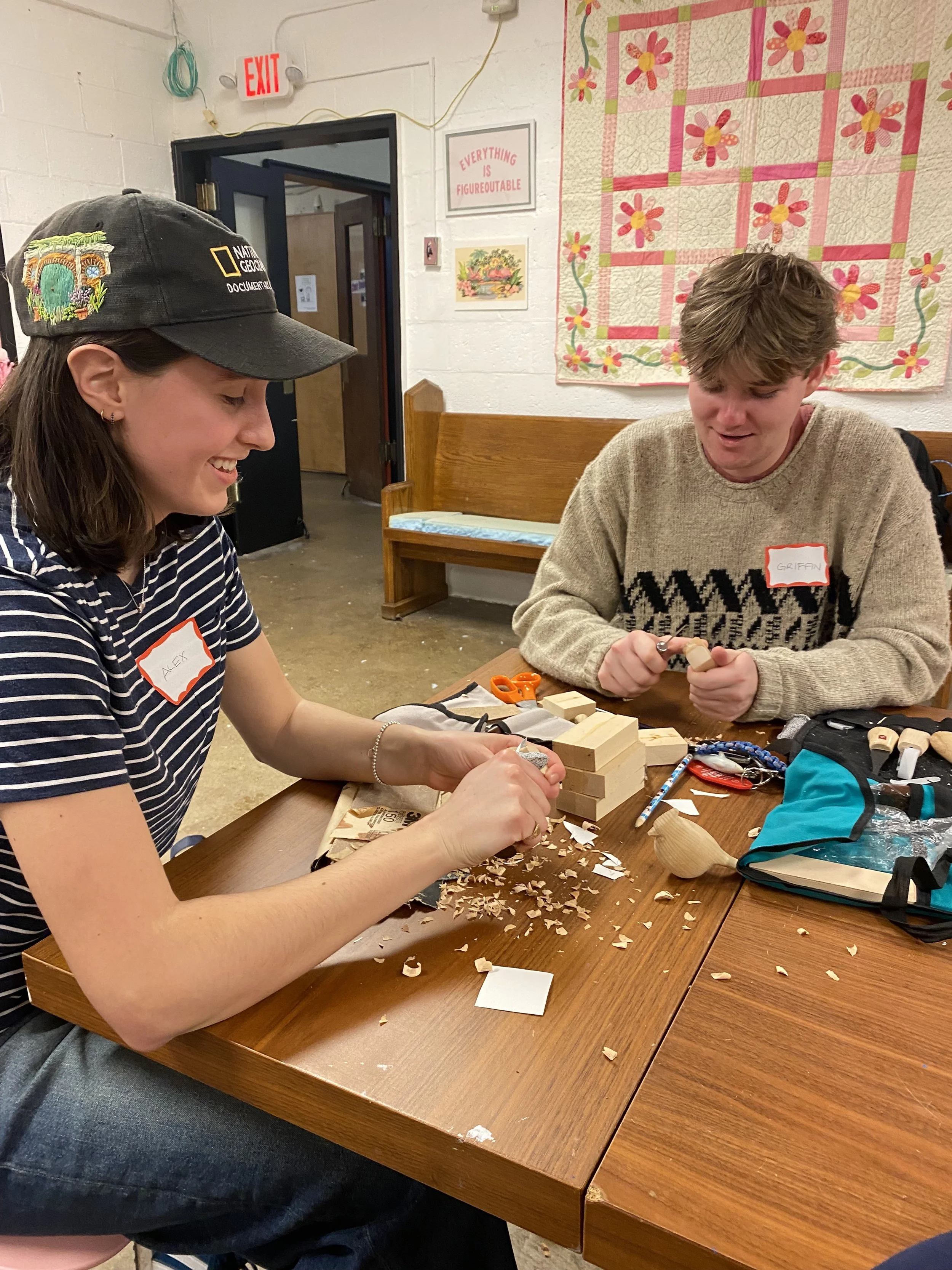 Alex and Griffin whittling away
