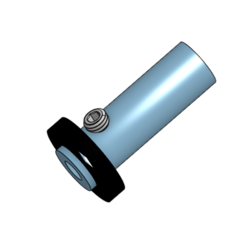 A 3D illustration of a cylindrical telescope with a black base and a small adjustment knob on the side.