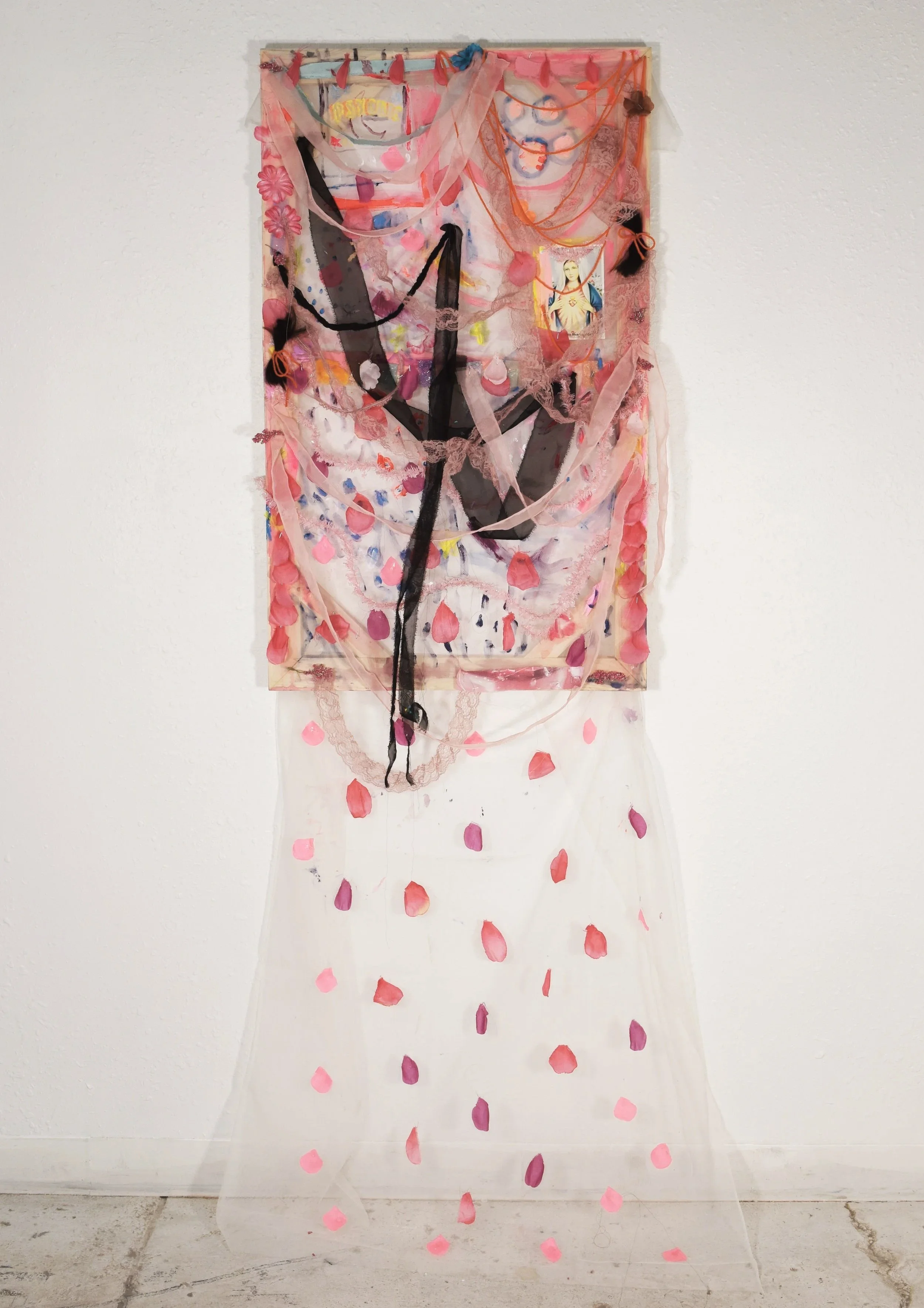 Maybe with time I can get closer to something that is seems everyone else has
My hair, Organza, Acrylic paint, Petals, Mother Mary, 
2026