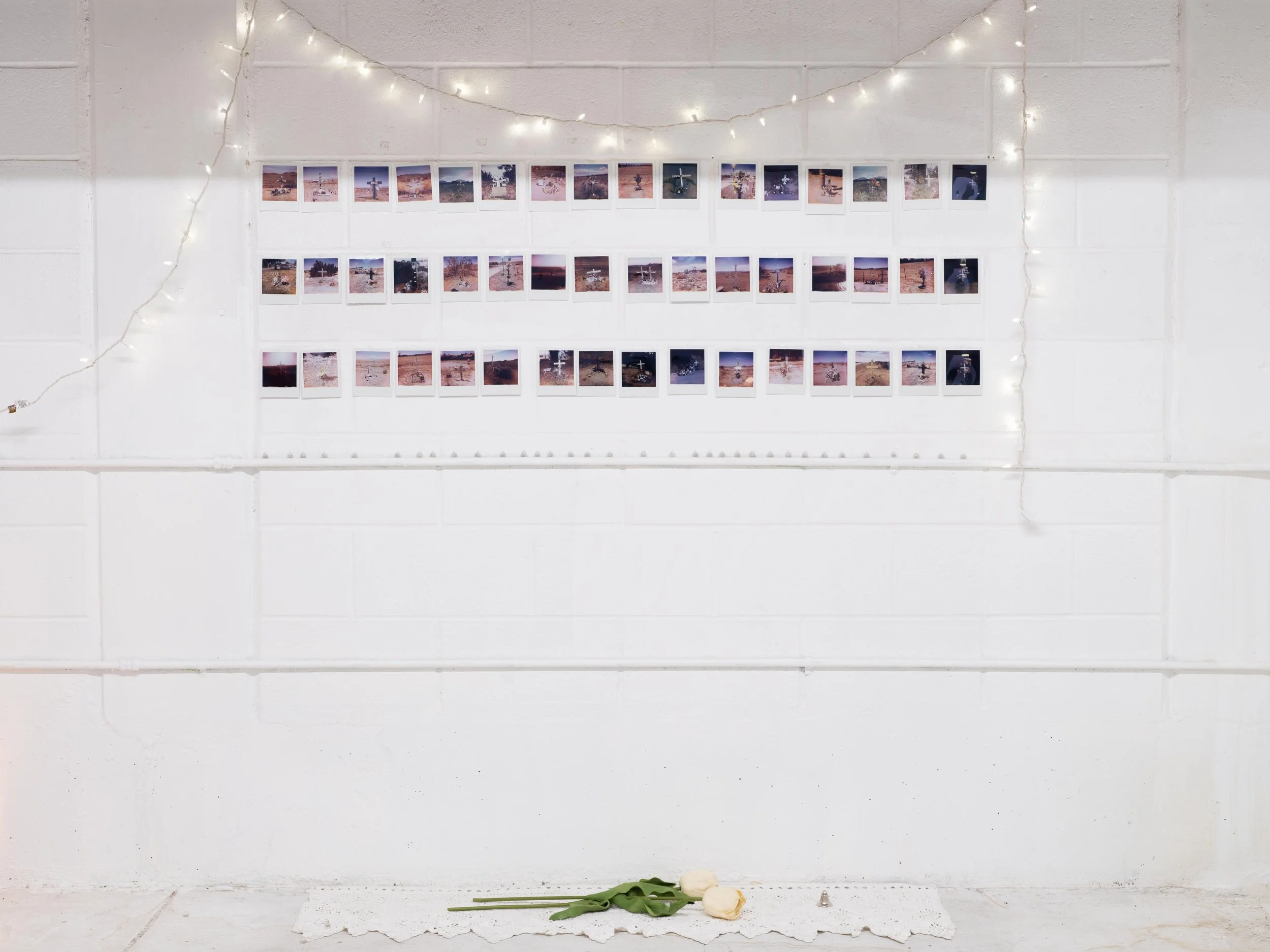 Mourning objects (we built this for you)
52 roadside memorials photographed between New Mexico and California including 3 images of one memorial built for my brother Hemet California, Tulips, Lights, One bell
2026