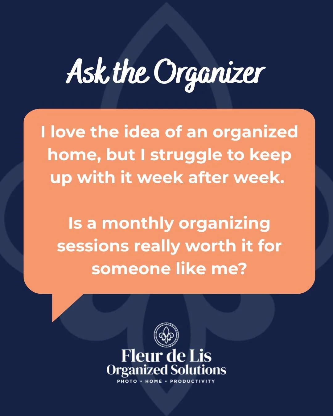 🧺 Ask the Organizer:
Q: I love the idea of an organized home, but I struggle to keep up with it week after week. Is a monthly organizing session really worth it for someone like me? 

A: Here&rsquo;s the truth &mdash; life doesn&rsquo;t slow down ju