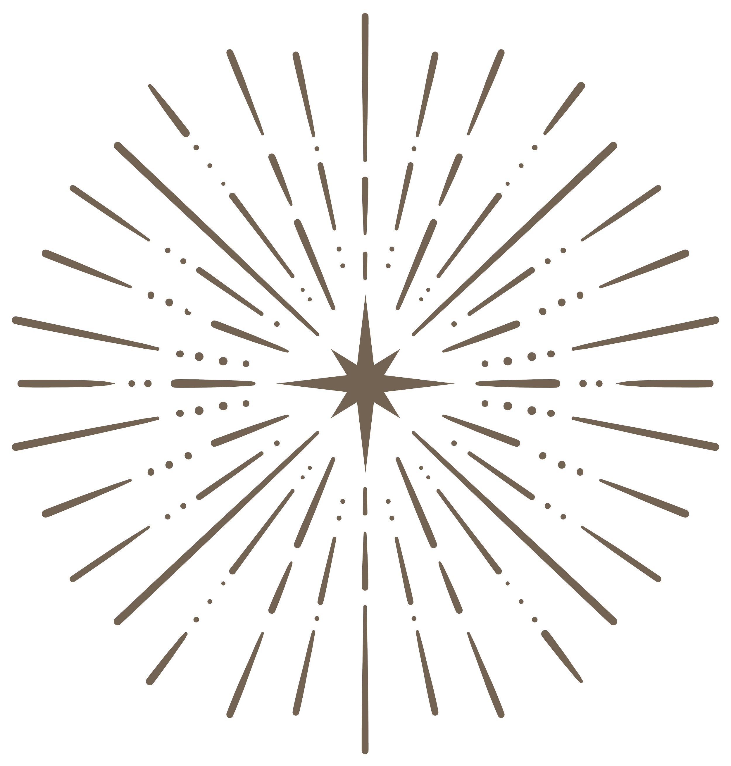 Firework explosion illustration with a central starburst shape and radiating lines.