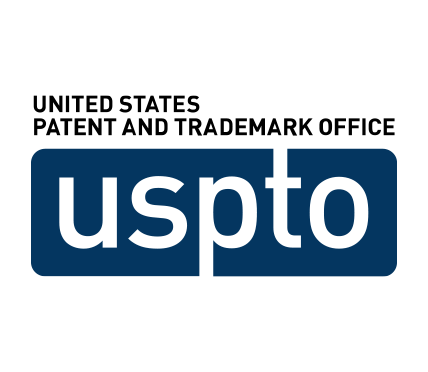 US PTO logo with a blue rectangle and lowercase black letters 'uspto'.