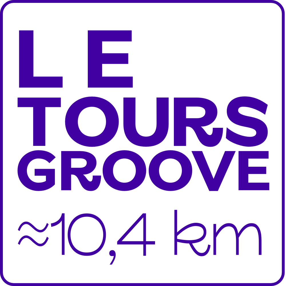 Signal touristique indiquant 'Le 8 Tours Groove' à une distance d'environ 10,4 km. Comme le 10km de course, c'est une belle distance pour un challenge individuel au course à pied. Courir le 10km à Cagnes sur mer, près de Nice et Cannes.