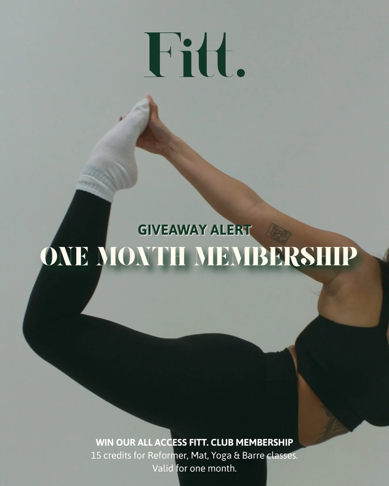 GIVEAWAY ALERT ‼️ 
WIN A ONE MONTH FITT. MEMBERSHIP 🤍

We&rsquo;re giving one lucky winner a one month ALL ACCESS Fitt. Club membership.

Includes:
15 credits for Reformer, Mat, Yoga &amp; Barre
Valid for one month

HOW TO ENTER:
&bull; Like this po