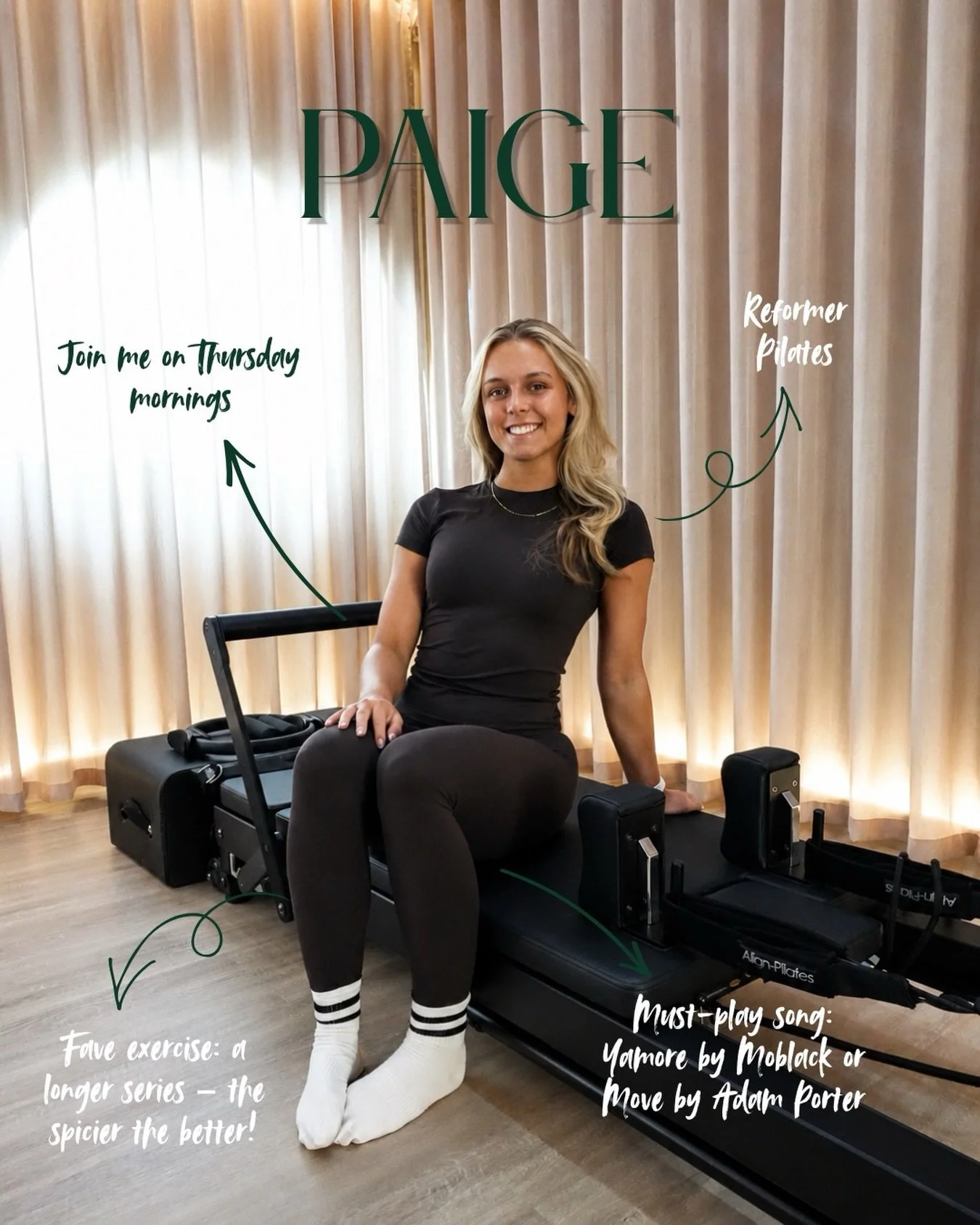 Meet @pilates.bypaige ❤️&zwj;🔥

If you love Reformer classes that leave you shaking in all the right places, Paige is your girl.

Teaching Thursday mornings, Paige is all about those longer, spicy sequences that challenge you, build strength, and le