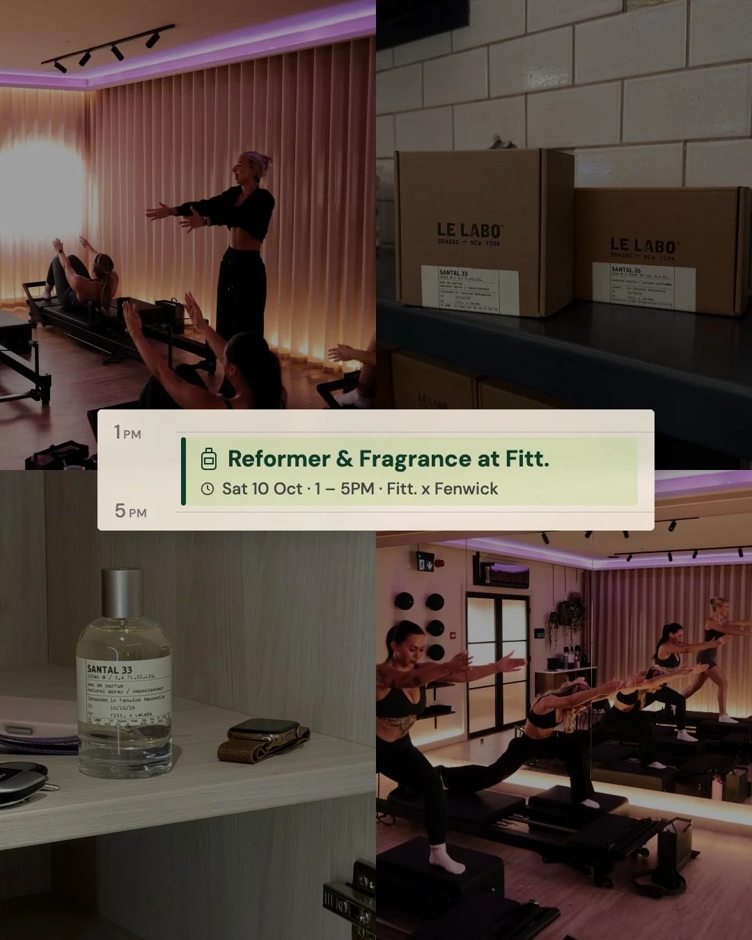 This Saturday at Fitt. ✨

Fitt. x @fenwickofficial: the Reformer &amp; Fragrance Experience, with Le Labo. Swipe for the plan &rarr;

🗓️ Saturday 10 October &middot; 1, 2, 3 or 4pm &middot; &pound;45 📍 Fitt. Studio, 2 Plummer Street, NE4 7AB

Space