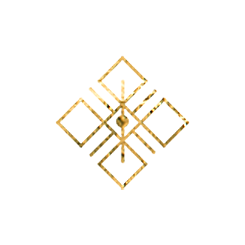 Abstract digital artwork featuring a gold geometric star shape with colorful fragmented lines and shards surrounding it.