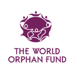 Logo of The World Orphan Fund featuring a purple crown and shield with the organization's name.